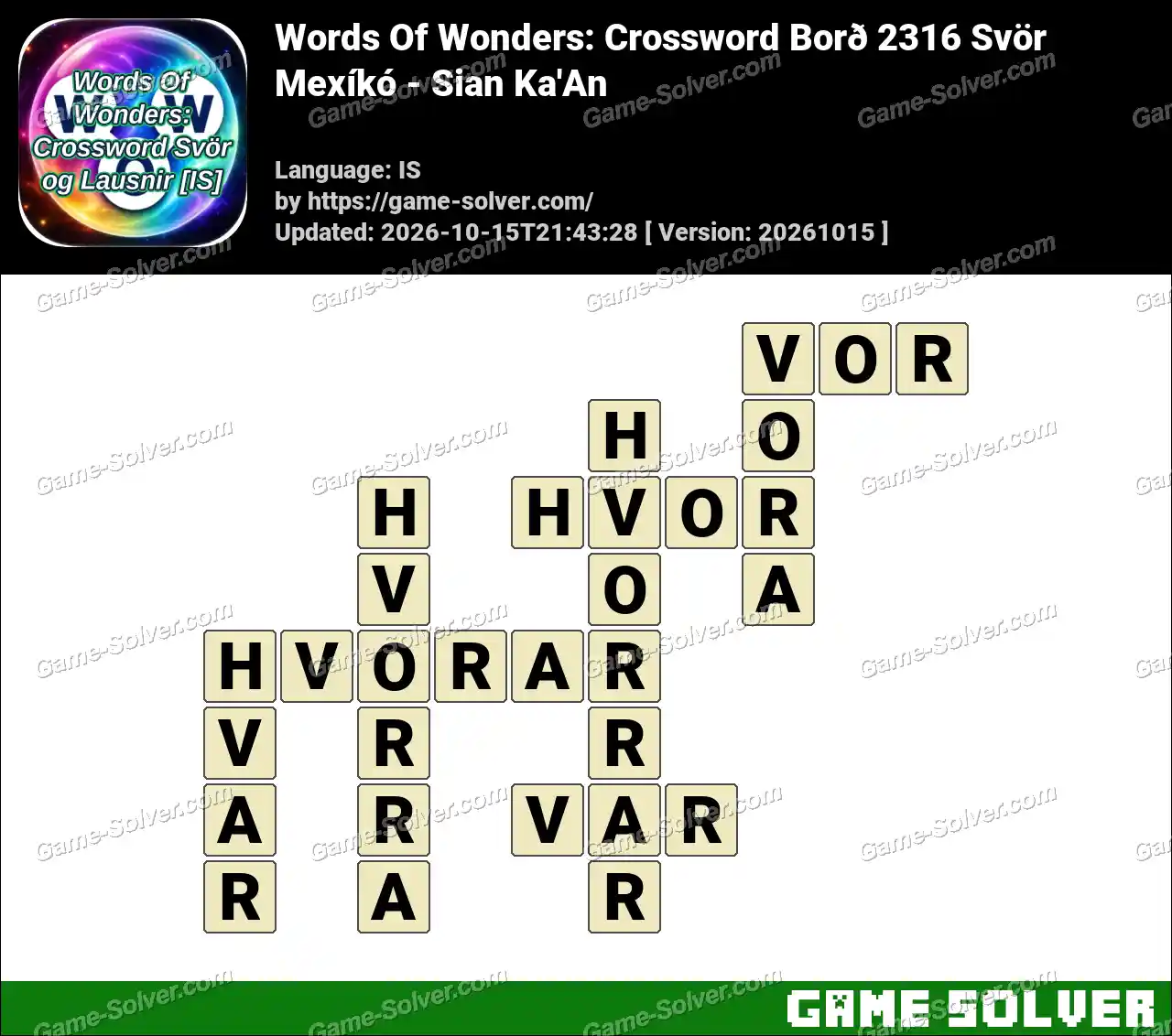 Words Of Wonders: Crossword Borð 2316 Svör – Mexíkó – Sian Ka’An